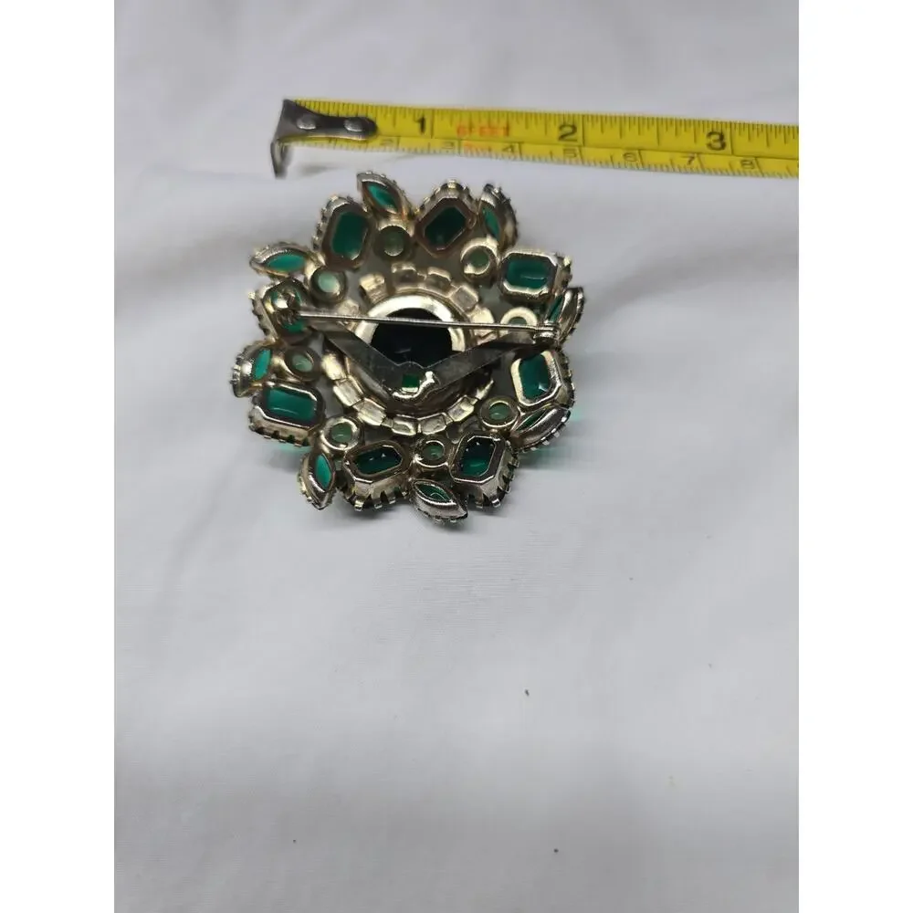 Vintage Green & AB Rhinestone Brooch Gold-tone
